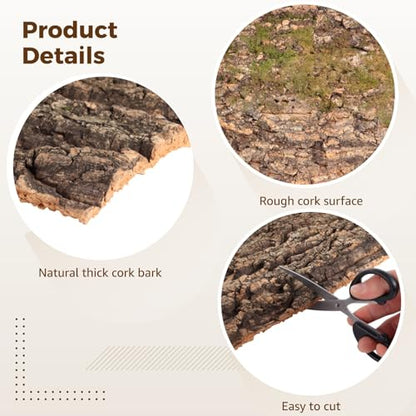 4 Pcs Cork Terrarium Background, 15.7 x 11.8 in Reptile Cork Bark Mat, Large Cork Bark Climbing Mat, Cuttable Bark Backdrop Wall Decor for Aquarium, Vivarium, Reptile Habitat