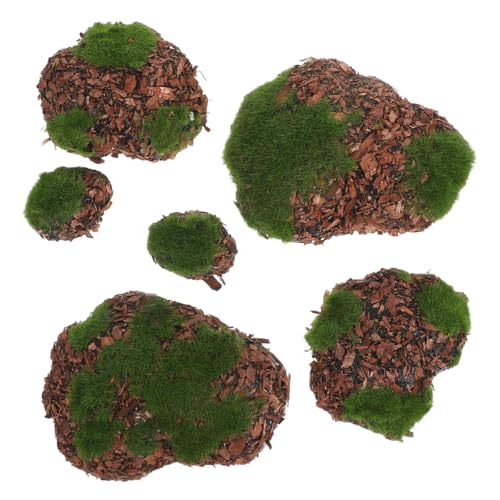 Hemoton 6pcs DIY Garden Decor Lifelike Moss Rock Fake Mossy Blocks for Floral Arrangements Miniature Landscape Accessories