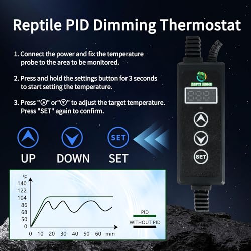Reptile Light Fixture with Dimming Thermostat, 8.5 Inch Deep Dome Light Fixture with Timer, Reptile Aluminum Dome Fixture for Basking/Heat/UVA/UVB Lamp Bulb - size: 8.5in Deep Dome(Temperature Display)