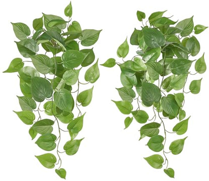 Mkono Fake Hanging Plants, 2pcs Artificial Plants for Home Decor Indoor Fake Vines Greenery for Bedroom Wall Living Room Bathroom Kitchen Office Christmas Decor, Pothos(No Flowerpot)