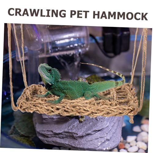 POPETPOP Lizard Hammock for Reptiles Woven Pet Rest Swing for Bearded Dragons Geckos Pets Durable Straw Materials Secure for Relaxation