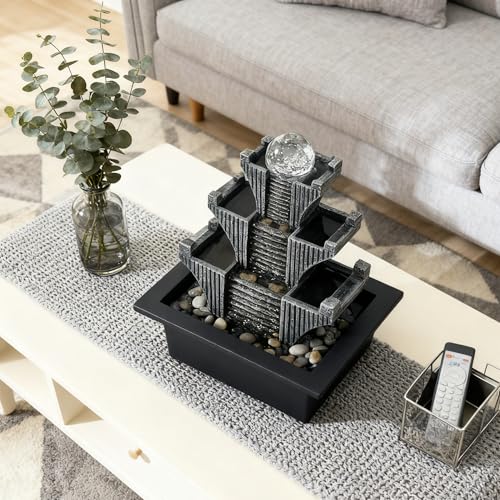 Tabletop Waterfalls Mountain with Pagoda Stepped & Spining Orb, Indoor Soothing Zen Fountain s for Home Office Relaxation - color: Style 4