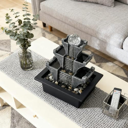 Tabletop Waterfalls Mountain with Pagoda Stepped & Spining Orb, Indoor Soothing Zen Fountain s for Home Office Relaxation - color: Style 4