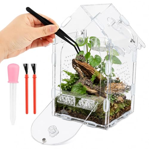 Jumping Spider Enclosure Kit, Clear Acrylic Reptile Enclosure Bug Habitat, Terrarium for Tarantulas, Mantis,Hermit Crabs,Snail(5" X 4" X 8")