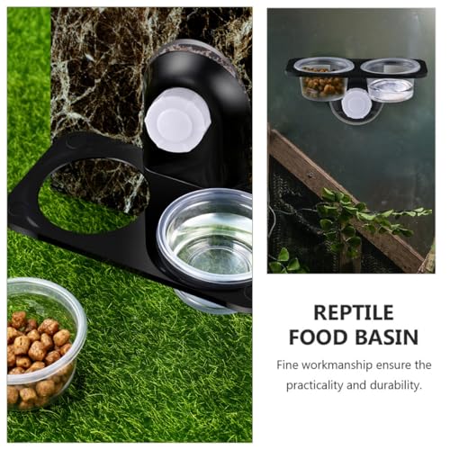 HEMOTON 2pcs Reptile Feeder Bowls with Suction Cups, Plastic Double-Compartment Gecko Food and Water Feeding Bowls for Lizards and Small Reptiles Terrarium Use