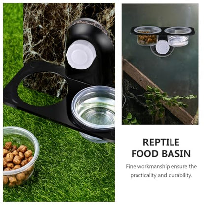 HEMOTON 2pcs Reptile Feeder Bowls with Suction Cups, Plastic Double-Compartment Gecko Food and Water Feeding Bowls for Lizards and Small Reptiles Terrarium Use
