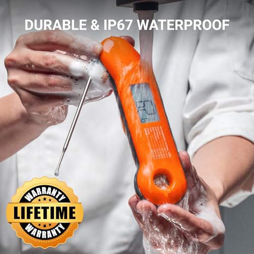 Professional Meat Thermometer Digital, Ultra-Fast 0.5 Sec Instant Read, NIST Certified ±0.5°F Accuracy, IP67 Waterproof, Auto-Rotating Backlit Display, Lift-to-Wake, for BBQ/Candy, Orange&Gray - color: Orange&Gray