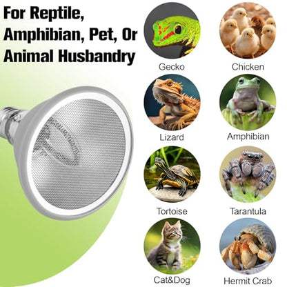 Deep Heat Projector for Reptiles 100W, Carbon Fiber Infrared Heat Lamp Bulb, Virtually No Visible Light Basking Heater for Bearded Dragon, Turtle, Gecko, Snake
