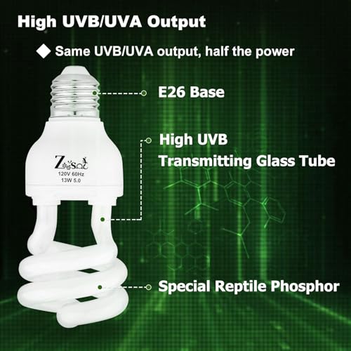 UVB Light Bulb for Reptiles 13W 5.0 High UVB-Transmitting-Glass Tube Spiral Lamp UVA UVB Reptile Light for Turtles, Chameleon, Gecko, Ball Python - size: 13W5.0