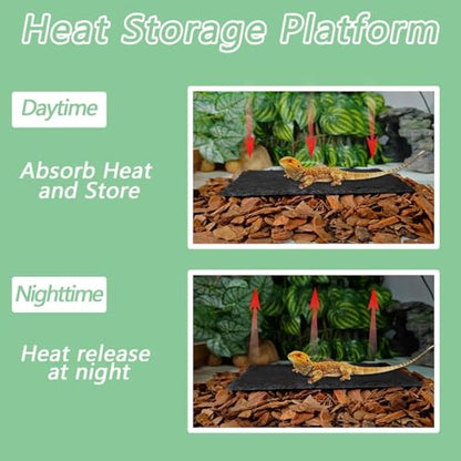 Reptile Basking Platform,7.9"x3.9" Bearded Dragon Basking Slate Rock with Bark Substrate,Tortoise Rock Plate Feeding Dish Resting Climbing Tank Accessories for Lizards Snakes Turtles Gec - size: S | 7.9" x 3.9"Slate Rock with Bark Substrate
