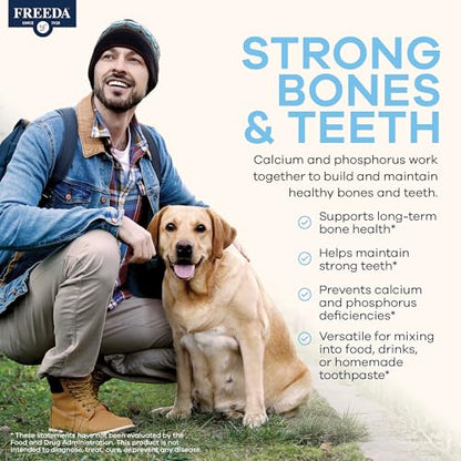 Freeda Calcium Phosphate Powder – Kosher Mineral Supplement for Bone & Joint Health in Men, Women, Dogs & Cats – Bone Strength Powder with Calcium and Phosphorus – No Vitamin D – Made in USA (32 oz) - size: 32 Ounce (Pack of 1)