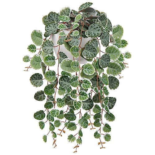 Briful Faux Hanging Plants Indoor 17'' Artificial String of Heart Plants with Semicircle Wall Mount Planter Faux Draping Vine Plants for Home Office Bathroom Hanging Decor (Green White) - color: Fake Hanging Plant#1