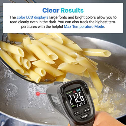 Etekcity Temperature Gun Infrared Thermometer -58°F 1130°F, Digital Laser Heat Gun with Adjustable Emissivity & Max Measure for Pizza Ovens, Griddles, Meat, Refrigerators, Engine, HVAC, Kitchen & Pool - color: Gray, style: Classic