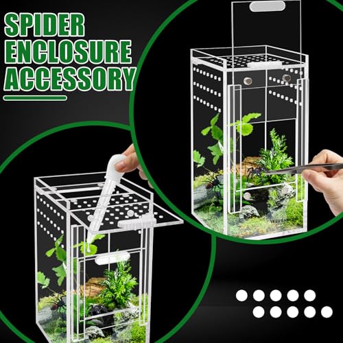 Mini Spider Enclosure, Windspeed 3x3x6’’ Acrylic Terrarium with Ventilation Jumping Spider Enclosure Cage Portable Micro Habitat Terrarium for Tarantula Lizards Gecko with Tongs, Dropper