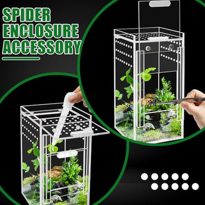 Mini Spider Enclosure, Windspeed 3x3x6’’ Acrylic Terrarium with Ventilation Jumping Spider Enclosure Cage Portable Micro Habitat Terrarium for Tarantula Lizards Gecko with Tongs, Dropper