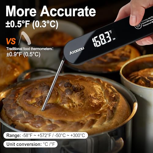 Atogou The Latest Thermocouple Food Thermometer. Faster: <1 Second Response time. More Accurate: ±0.5°F (0.3°C), IPX7 Waterproof, for Meat/Candy/Grill/BBQ etc. Fathers Day Gift, TH-22 Black