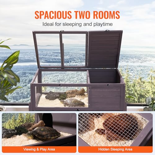 VEVOR Tortoise Habitat, Cedar Wooden Tortoise House Indoor & Outdoor, Rolling Tortoise Enclosure with Light Stand, Reptile Enclosure Small Animal Cage with Stand Legs, Wheels, for Gecko, Lizard, Snake - style: D With Casters Legs