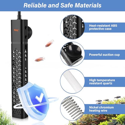 hygger 200w Aquarium Heater, Submersible Fish Tank Heater with Intelligent Temperature Control and Leaving Water Automatically Stop Heating System, for 20-40 Gallon Tanks - size: 200W (for 20-40 gallon)