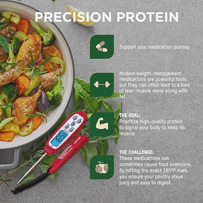 Taylor Digital Instant Read Meat Thermometer for GLP-1 High Protein Meal Prep – Waterproof Kitchen Probe for Chicken, Steak, Lean Cuts, Grill, BBQ – Fast Temperature Check, Blue Backlight Display, Red - color: Red
