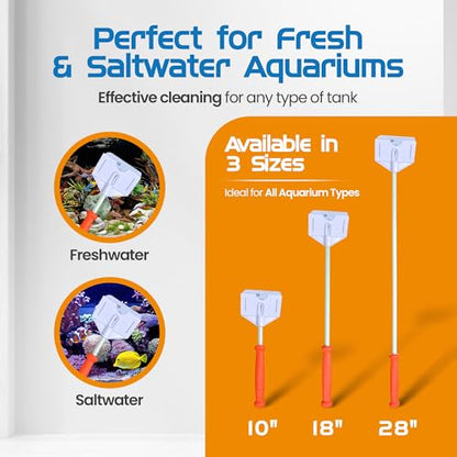 FLIPPER Platinum Stubby Hand Algae Scraper – Aquarium Glass & Acrylic Cleaner with Precision Scraper Blade, Fish Tank Cleaning Tool for Freshwater & Saltwater Aquariums (10” Rigid Shaft) - size: 10 Inches
