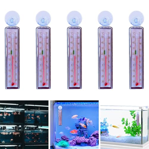 5 Pieces Aquarium Thermometer Tank Thermometer for Freshwater and Saltwater Large Range Accurate Submersible Thermometer Rectangle