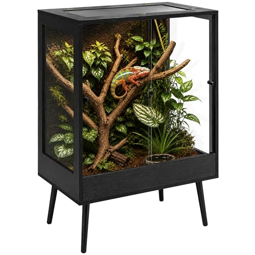 PROLEE 32" x 18" x 36" Tall Reptile Terrarium with Leg Stand, 90 Gallon Vertical Glass Chameleon Cage with Front Opening Doors, Ventilated Mesh Top, Rainforest Habitat for Arboreal Reptiles, Black - size: 32" L x 18" W x 36" H, 90 Gallon