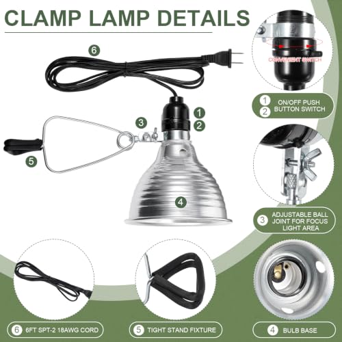 Macarrie 20 Pcs Adjustable Clamp Lamp Light with Aluminum Reflector Up to 150 Watt (No Bulb Included) E26 Socket SPT-2 18awg 6FT Cord(5.5 Inch) - size: 5.5 Inch