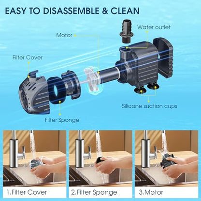NFESOLAR Ultra Quiet Submersible Water Pump 120GPH Size 2.8Lx2.1Wx2.3H in | Water Pump with Dry Burning Protection, 5ft Cord, 3ft High Lift for Fountains, Waterfall, Hydroponics, Aquariums KF202 - size: 120GPH