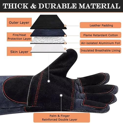Animal Handling Gloves - 16in, Snake Bite Proof Sleeve with Double Leather Reinforced Padding, Scratch & Bite Resistance Hand Protection Cover for Falconry, Reptile Grabbing, Welding