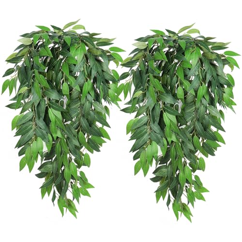 RECUTMS Artificial Hanging Willow Leaves Vine Twigs 2PC, Fake Silk Weeping Willows Leaf Plant Faux Italian Ruscus Greenery Indoor Outdoor Home Garden Wedding Arch Jungle Birthday Party Spring Decor - color: Green Ivy
