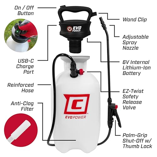 Chapin 28324 Battery Powered Sprayer, Pressured Autosprayer, 2 Gallon, Lawn and Garden, Anti-Clog Filter, Adjustable Spray Nozzle, Spraying Plants, Watering, Weeds, Fertilizer and Pests