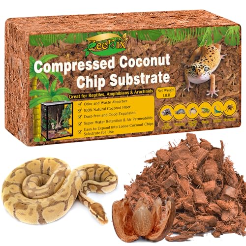 ZeeDix Coconut Husk for Reptiles, Organic Coconut Fiber Reptile Terrarium Substrate, Coco Husk Chips Reptile Bedding for Snakes, Tortoises, Ball Python, Geckos, Lizards, Hermit Crab, Tarantula - color: 1 Pack