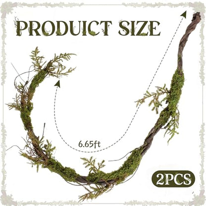 Tigeen 2 Pcs 6.56 Ft Large Bendable Artificial Tree Branches with Fake Moss and Ferns Sturdy Hanging Fake Plants Branches Vine for 3D Gardens Jungle Themed Parties and Wedding Arch Decorations