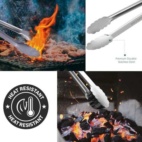 Grill Tongs, 17 Inch Extra Long BBQ Tongs, Premium Stainless Steel Metal Tongs for Cooking, Grilling, Barbecue/BBQ, Buffet (17", 1PC) | For Cooking/Serving/Grilling | Heat-Resistant | Dishwasher Safe - size: 17" 1PC