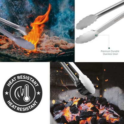 Grill Tongs, 17 Inch Extra Long BBQ Tongs, Premium Stainless Steel Metal Tongs for Cooking, Grilling, Barbecue/BBQ, Buffet (17", 1PC) | For Cooking/Serving/Grilling | Heat-Resistant | Dishwasher Safe - size: 17" 1PC