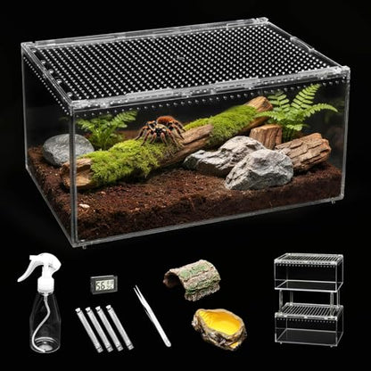 Small Reptile Terrarium Kit,Escape Proof Tarantula Enclosure,PC Starter Hermit Crab Tank,Spider Habitat for Praying Mantis Cage,Frog Vivarium,Insect House,Jumping Spider Cribs,Lizard Container - size: Small(7.8x5.9x3.9inch)