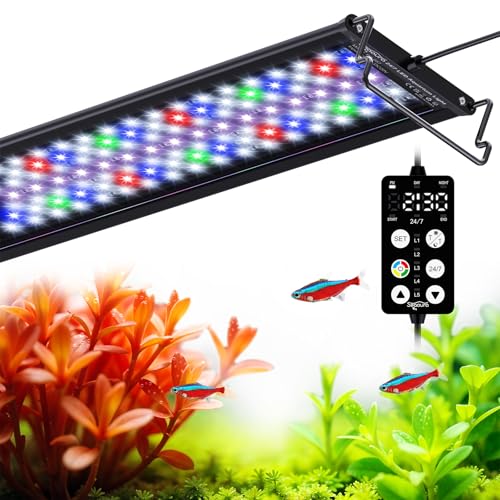 SEAOURA LED Aquarium Light, 24/7 Custom Timer, Power-Off Memory,7-Row LED 18-24in Full Spectrum Fish Tank Light, 8 Colors, 20 Brightness, Day&Night Cycle, Adjustable Mount for Freshwater Plant Growth - size: For 18-24in