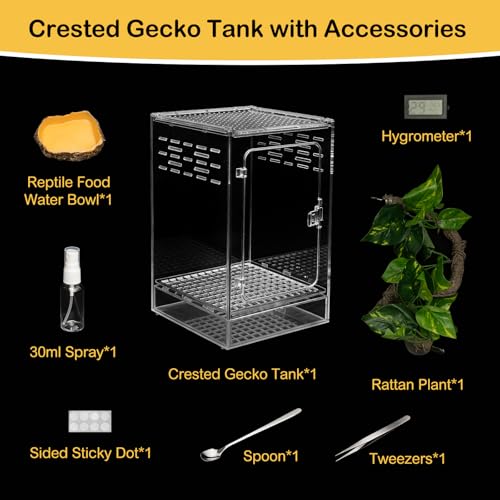 Reptile Tank,8" x 8" x 12" Crested Gecko Terrarium,PC Transparent Tall Vertical Starter Kit,Arboreal Tarantula Habitat with Ventilation for Tree Frog Cribs,Leopard Gecko Cage,Small Reptiles - size: 8*8*12inch