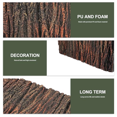 TEHAUX Simulated Oak Bark Fish Tank Background Board 3D Landscape Aquarium Decorative Panel Thin Pu Material for Reptile Terrarium and Aquatic Pets