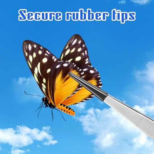 5 Pcs Rubber Tipped Tweezers, Jewelry Tweezers Silicone Tweezer for Entomology Taxidermy Stamp Coins Jewelry Crafts, Electronics Silver Black