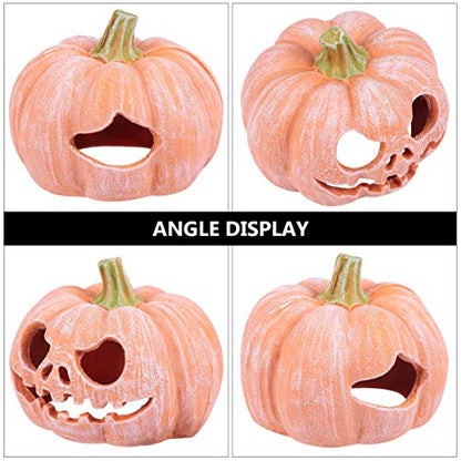 POPETPOP Pumpkin Shaped Resin Reptile Hideout Aquarium Decor Small Pet Hide Cave 3.93 Inch Halloween Habitat for Lizards and Shrimp