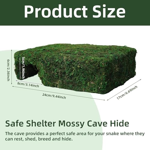 Mossy Cave Hide for Reptiles, Lizard Moss Hideout with Safe Shelter, Snake Cave Hut for Themed Terrarium Ideal for Gecko Hamster Snake to Rest & Hide