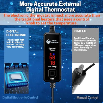 AquaMiracle Upgraded 15W Small Aquarium Heater Fish Tank Heater Turtle Heater Super Mini Aquarium Heater, Dry-Run/Overheating Protection and Memory Function, Dual LED Display, for 1-3 Gal Tanks - size: For 1-3 Gal Aquariums
