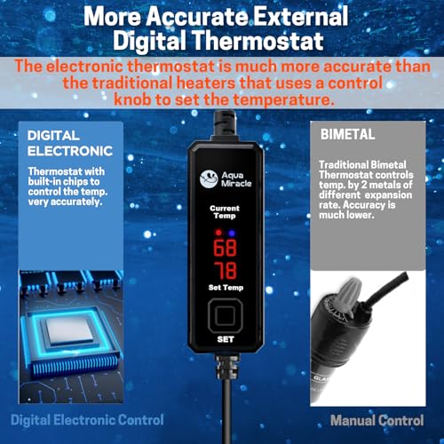 AquaMiracle Upgraded 50W Small Aquarium Heater Fish Tank Heater Turtle Heater Super Mini Aquarium Heater, Dry-Run/Overheating Protection and Memory Function, Dual LED Display, for 5-10 Gal Tanks - size: For 5-10 Gal Aquariums