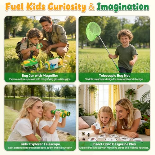 Bug Catcher for Kids, 24PCS Bug Catching Kit with Vest & Bag, Magnifying Glass Butterfly Net Kids Binoculars, Outdoor Exploration Camping Toys Gift Insect Catcher for Boys Girls Age 3-8