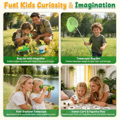 Bug Catcher for Kids, 24PCS Bug Catching Kit with Vest & Bag, Magnifying Glass Butterfly Net Kids Binoculars, Outdoor Exploration Camping Toys Gift Insect Catcher for Boys Girls Age 3-8