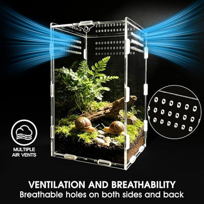 Jumping Spider Enclosure, Acrylic Terrarium(Tweezer and Bowl Included) | Easy-Clean Habitat with Magnetic Door for Spider, Tarantula, Mantis, Snail-5.9" x 5.9" x 9.8" - size: Basic Vertical-Kit