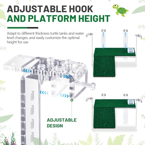 Reallnaive Adjustable Large Hanging Turtle Basking Platform Non-Slip Turtle Tank Accessories Simulation Grass Aquatic Reptile Ramp Dock for Turtles Salamanders Frogs Resting(15 x 8.1 Inch) - size: 15 x 8.1 Inch