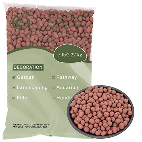 5LB LECA Explanded Clay Pebbles, 14-16mm Lightweight Clay Aggregate for Hydroponic Growing, Premium Grow Media for Orchids, Aquaponics Plants and Horticultural Drainage, Natural - color: Brown