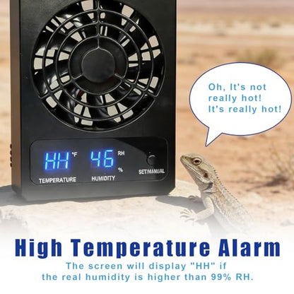 kathson Reptile Ventilation Fan with Humidity Sensor, Reptile Dehumidifier with LED Digital Thermometer for Reptile Enclosure and Terrarium, Terrarium Fan for Snake Bearded Dragon Gecko